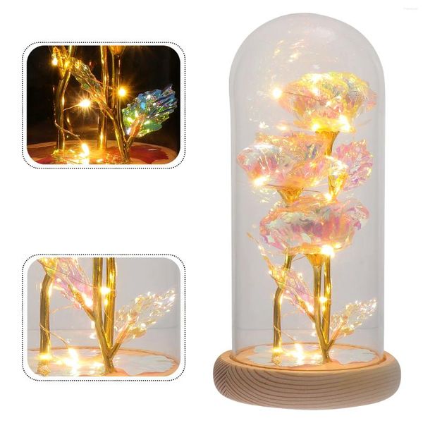 Flores decorativas Rose Gift LED Lanterna Lanterna Decorações de Cristal