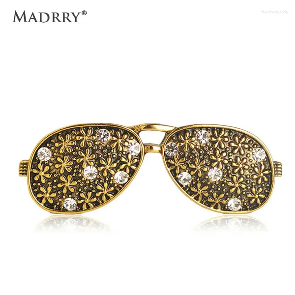 Broschen Madrry Sonnenbrille Form Kristall für Frauen Männer Hochzeitsfeiern Kragen Clips Legierung Vintage geschnitzte Brosche Revers Stiftbrochen Broches