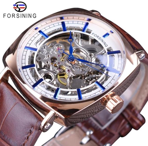 Forsining Brown Watch echte Leder -Fashion Classic Design Herren Watch Top Marke Luxury Blue Hands Royal Automatic Mechanical Wat8501036