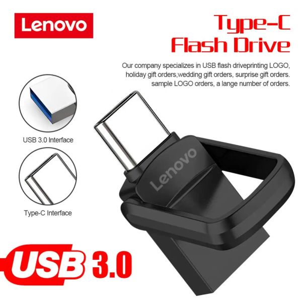 Kartlar Lenovo 2tb 2in1 USB Flash Friving USB 3.0 TypeC Yüksek Hızlı Pendrive Gerçek Kapasite Bellek Taşınabilir Su Geçirmez U PC TV için Stick