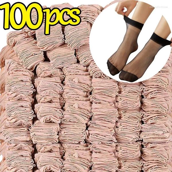 Mulheres meias 10/50pairs transparentes verão ultrafino nylon senhoras feminino tornozelo curto meias elástico cristal spring seda sox