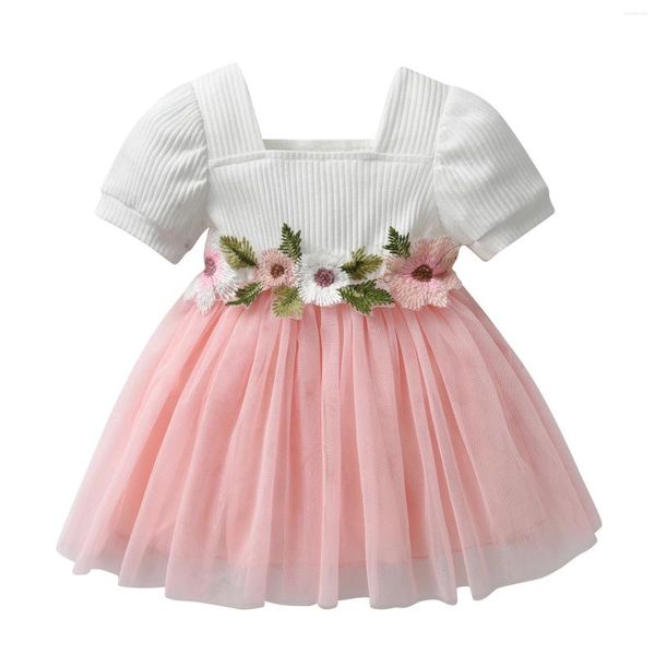 Vestidos de menina verão Crianças fofas crianças meninas de meninas vestidos de princesa roupas de manga curta Festa de férias de colarinho com roupas florais