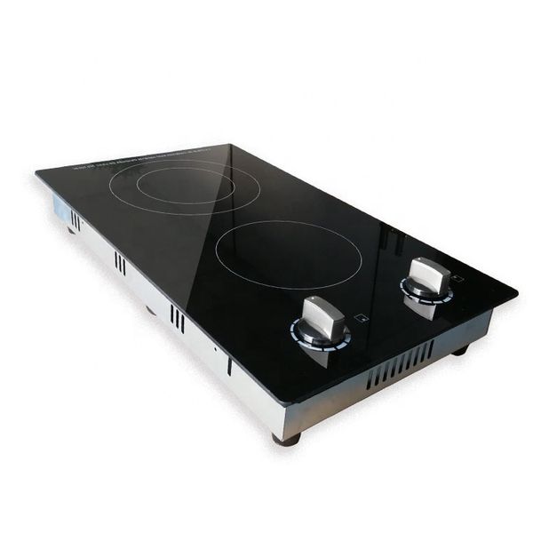 Elementi di riscaldamento a doppia stufa a infrarossi Cooktop in ceramica elettrica con manopola