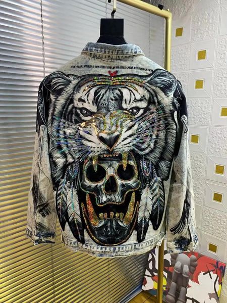 Jackets masculinos Bonito jaqueta legal 2024 Primavera outono da moda europeia lantejoulas tigre tigre slim fit