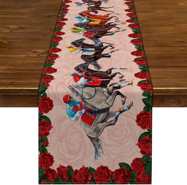 Panno da tavolo kentucky derby di lino corridori gara di jockey corse per l'arredamento delle rose rustico da pranzo da casa esterno interno