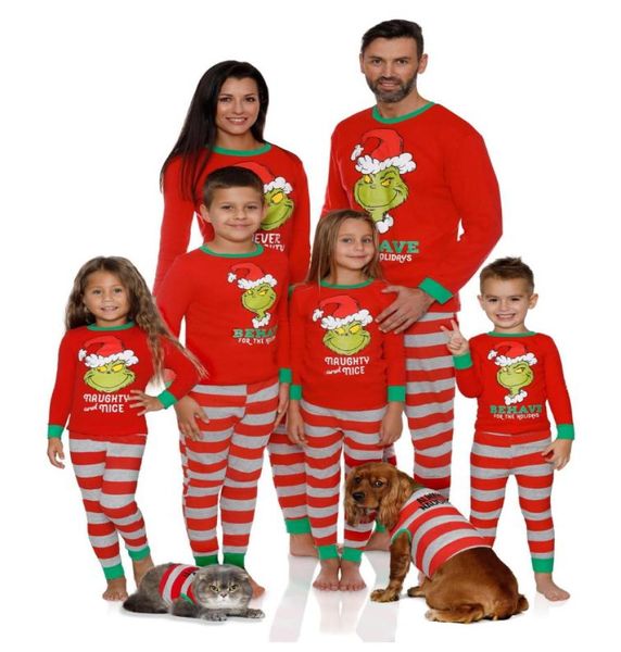 Karikatür Baskılı Aile Eşleşen Kıyafetler Uzun Kollu Places Giysileri Yeni Gelişler Noel Baba Anne Çocuklar Pijama Suits1658208