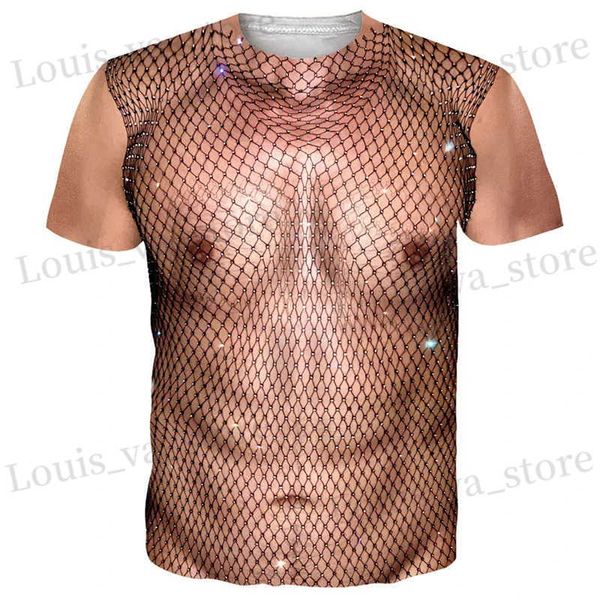 Camisetas masculinas 3d Fake peito Absos impressos de camisa Camise