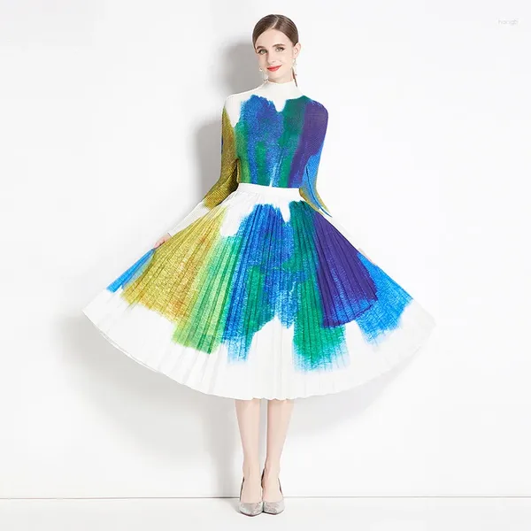 İş Elbiseleri Zarif Mavi Takım Etek Sonbahar ve Kış Stili Yüksek Bel İnce Orta Uzunlukta Kadınlar İki Parçalı Set