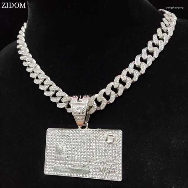 Cadeias 2024 Men Hip Hop Bank Cartão de forma Pingente Colar Chain Clante Cuba Iced Out Bling Hiphop Colares