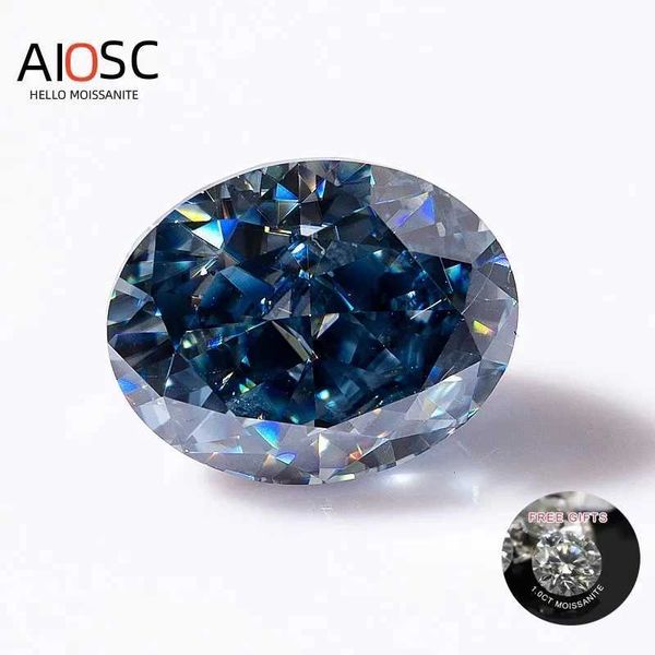 Anéis de casamento aiosc oval corte solto real moissanite pedra vívida moissanitas azuis geme pedras para anel de diamante com certificado GRA precioso jóias 240419