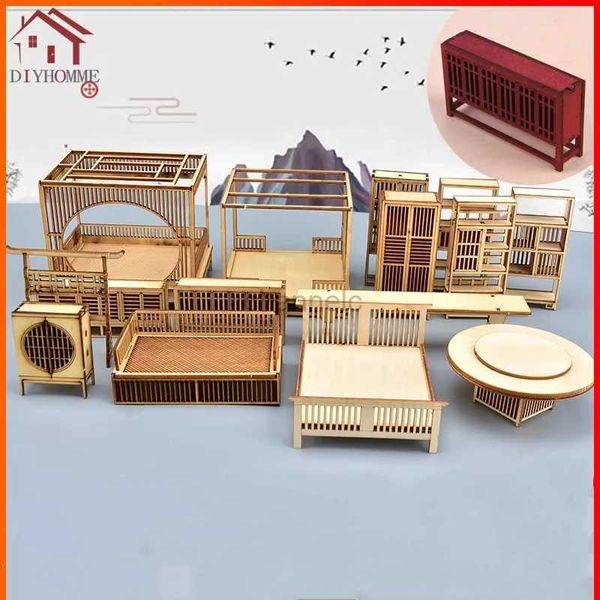 Puzzle 3D 1pc 1 25 mobili in miniatura Ornament Messict Craft Table Bed Model Bookshelf Doll House Decorazione Punti di legno Puzzle 240419