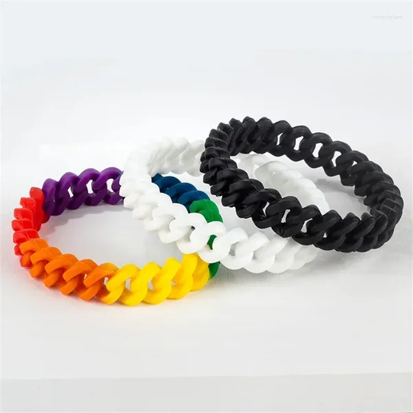 Link Bracelets Casual Black White Color Silicone para homens Mulheres com pulseira de borracha elástica Jóias de presentes unissex