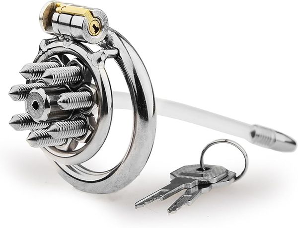 Metall Flat Chastity Cage für Männer Neue Keuschheitsgeräte Schloss Design Metall Penis Käfig Edelstahl Hahn Käfig BDSM Spielzeug für Paare Geschlecht 1212 (50 mm/1,96 Zoll, Silikongang)