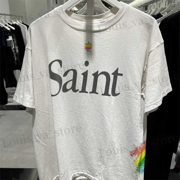 Camisetas masculinas arco-íris letra de peito de maçã santa michael camise