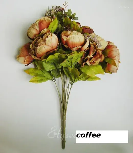 Flores decorativas estoque de boa qualidade Artificial Silk Flor Rose Home Decoração de casamento Bloom Party Decor Blossom Coffee Red Peony