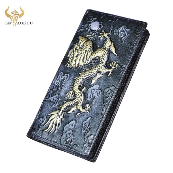 Brieftaschen Top -Qualität Leder handgefertigt Dragon em Unisex Langes Design cooler Geschenk Organizer Wallet Mode -Kartenhalter 1014