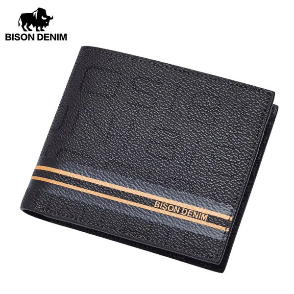 Carteiras bisontes jeans Men carteira PVC bifold bifold short slim rfid bloqueando a carteira masculina portador de carteira 11,7*9,6*1,5cm N45273B