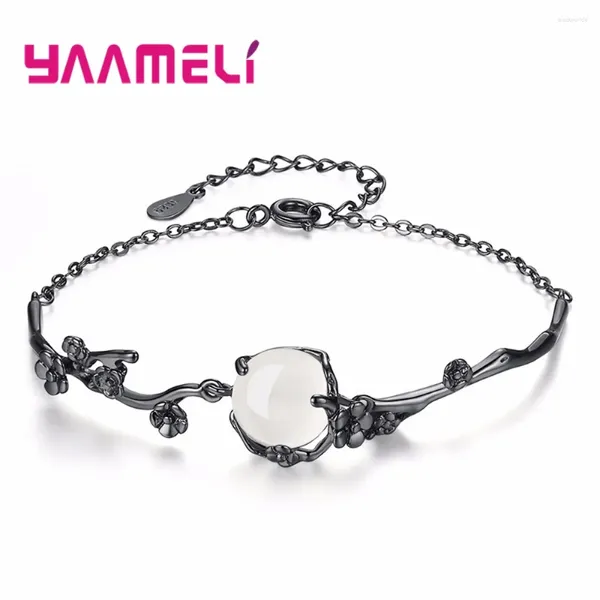 Link Armbänder 2024 Neueste Mode S925 Sterling Silber Black Pistole beschichtetes Pflaumenblüte Charme Armbänder für Frauen weibliche Geschenke