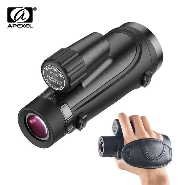 Telescópios Apexel 12x50 ED Monocular Bak4 Prism Telescope FMC Casado Binoculares de telefoto revestido para o Outdoorhunting Turismo de viagens de caminhada