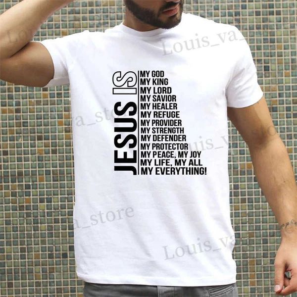 Camisetas masculinas 2024 camiseta gráfica Jesus é meu deus rei tudo imprimir camisetas cristãs strtwear religioso harajuku tops roupas t240419