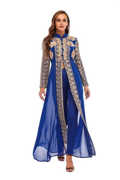Ethnische Kleidung muslimische Abayas für Frauen Chiffon Leicht Luxus Dubai Kleid Fashion Spitze bestickt Langarm zweier