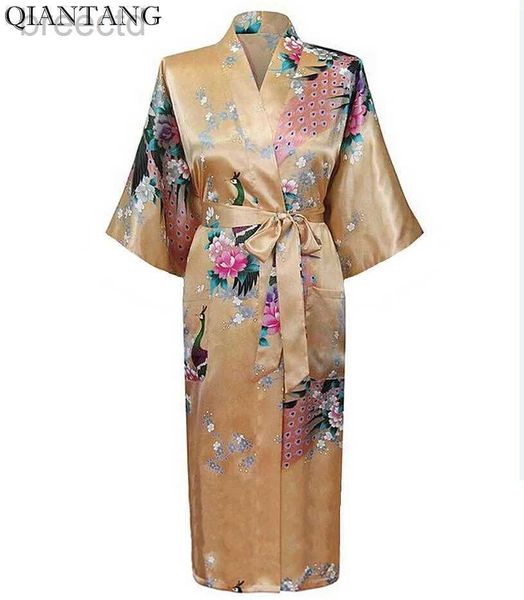 Women's Sleep Lounge Fashion Gold Chinese Womens Silk Rayon Robe Kimono Bath Gown Lady Spring Nightgown Mujer Pijama size S M L XL XXL XXXL XSZ026A D240419