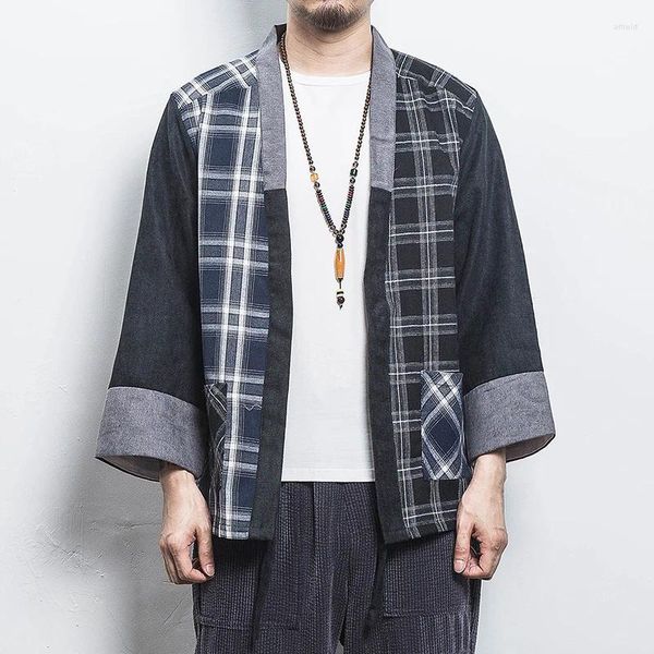 Cardigan manta de algodão japoneses Haori Outterwear Hanten Coat Moda Male Samurai Kimono Yukata Roupas