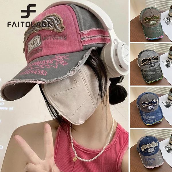 Capéu de beisebol rosa coreano y2k menina pico de capitão de chap hip letra letra de pato tangueira mulher long brim visors algodão casual capô 240419