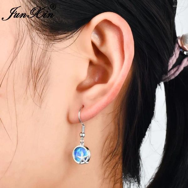 Dangle Ohrringe Junxin Boho Weibchen weiß/blau Feuer Opal Mode Silber Farbe Vintage Tropfen für Frauen