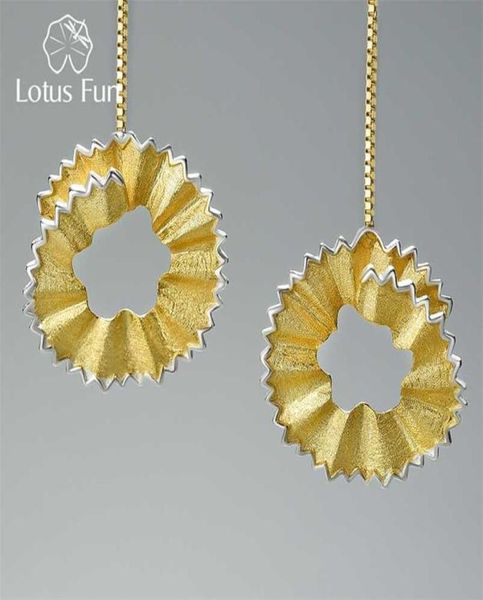 Lotus Fun Creative Pencil Shavings Design Dangle Серьги Real 925 Sterling Silver 18k Gold for Women Gift Fine Jewelry 2201083322706