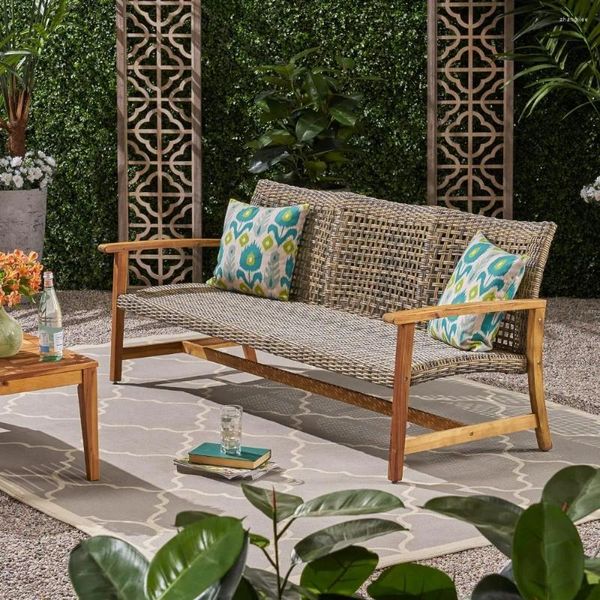 Camp Furniture Wicker Garden Home Marcia Outdoor Holzsofa Grau 75.50 x 31.00 31.50 Natural Bunted Finish