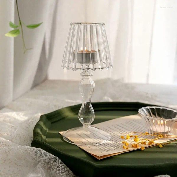 Kerzenhalter Retro Tischlampe Formstreifen -Glashalter Romantische Wohnkultur Ornamente Ins Style Cafe Persönlichkeit Kerzen Sie