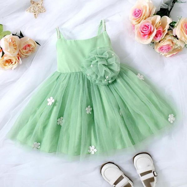 Girl Dresses Princess Baby Summer Girlless Birthday Dress per 2-7T Kids Fashion Mosaic Floral Stamping Mesh