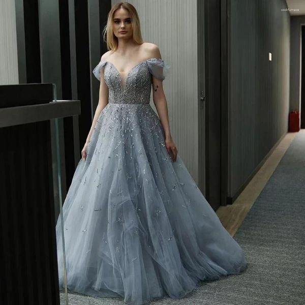 Платья для вечеринок Serene Hill Blue Luxury Beadered A-Line Prom 2024 от плеча Элегантно для девочек выпускные платья CLA71411A