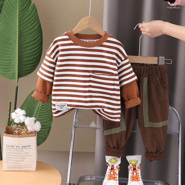 Kleidungssets 2024 Baby Spring Kleidung Koreaner Kinderanzug für Boy Striped Long Sleeve T-Shirts und Hosen Kinder Jungen Outfits