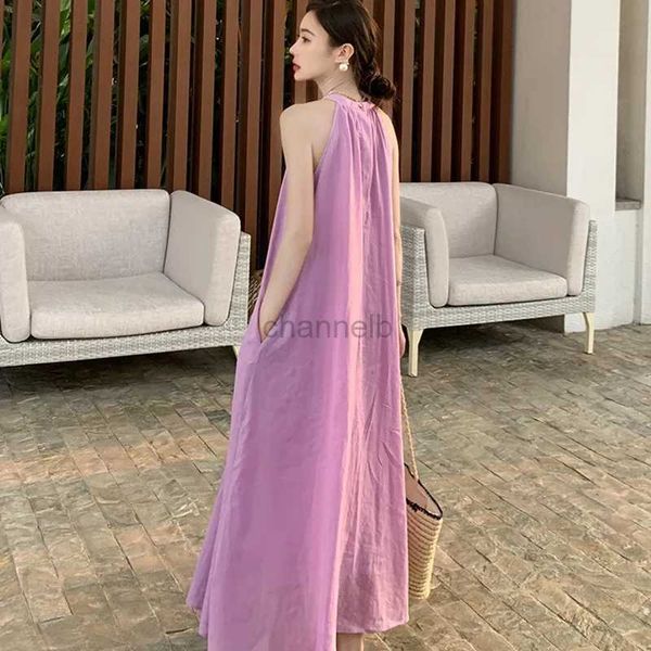 Abiti casual di base New Fairy Harter Summer Beach Overtize Overtize Shee Midi Purple Dressing 2024 Donne Casualmente Long Runway Vestitidos Abiti 240419