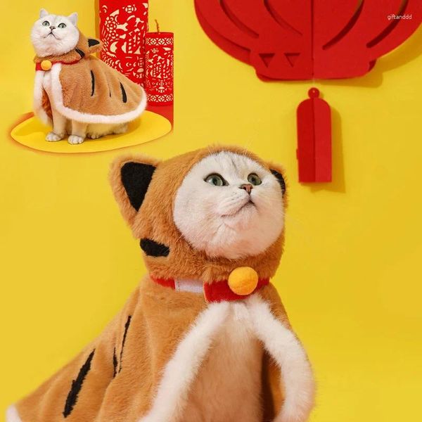 Costumi di gatto costume da tigre per cane per cuccioli di cagnolini gatti per gatti per compagni di cosplay vestiti abiti con cappuccio vele calda abbigliamento invernale poncho cape