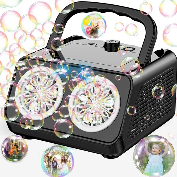 Automatische Bubble Machine Upgrade Bubble Blower mit 2 Lüfter 20000 Blasen pro Minute Blasen für Kinder tragbare Blasenhersteller OPE 240418