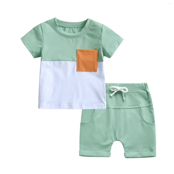 Roupas Conjuntos de 2pcs Camiseta de manga curta do bebê de verão com caldas de bolso de pocket shorts roupas de roupa para 0-2 anos