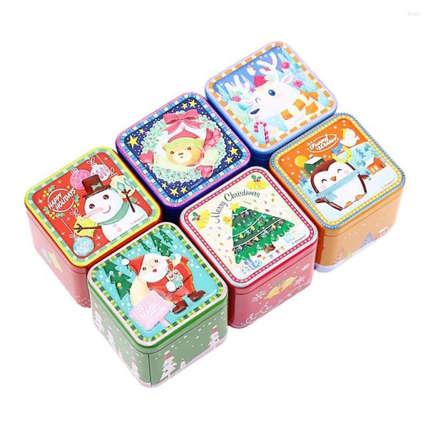 Garrafas de armazenamento 6 PCs Candy Box Christmas Tinplate Jars Cookies Gift Square Iron Travel Recipadores