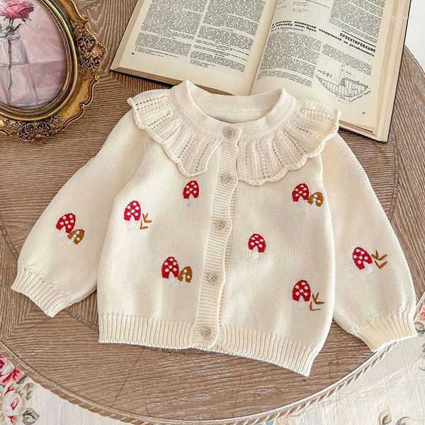 Giacche Spring Baby Sweater Boys Girl Sigaters Cardigans ricami Fonsho Mushroom Molcole a maniche lunghe maglieria per bambini