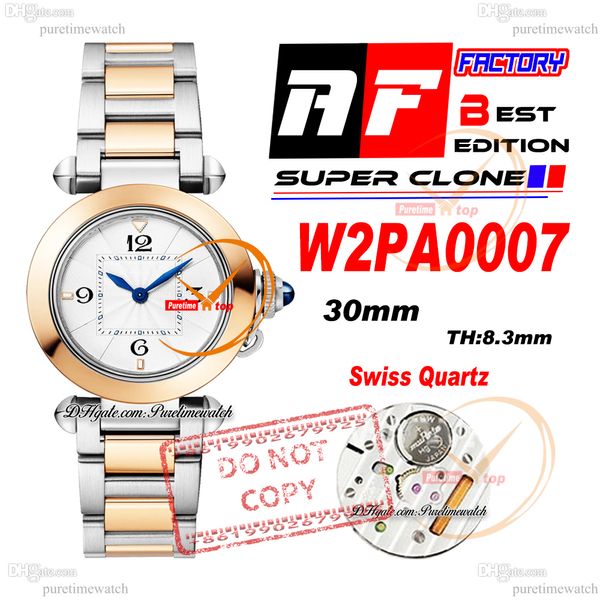 Pasha WSPA0021 Schweizer Quarz Frauen Watch Af 30 Zwei -Ton -Roségold -Weiß -Struktur -Zifferblatt Edelstahlarmband Lady Ladies Super Edition Reloj De Mujer reines Ptcar