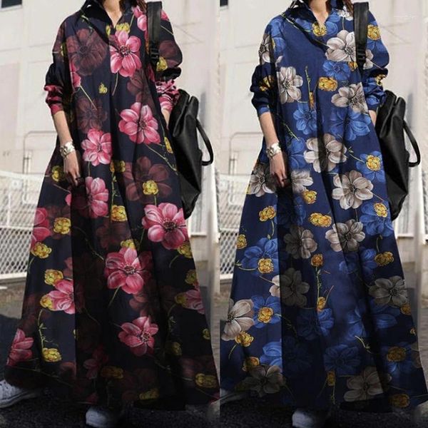 Ethnische Kleidung Frauen in Übergröße 3xl Muslim Retro Style Kleid gedruckt locker sitzend langhärme Mode Abayas Caftan Roben