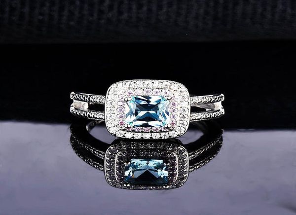Neues Luxus Diamond Topaz Sea Blue Zirkon Ring Engagement Hochzeit Eröffnungsring6948124