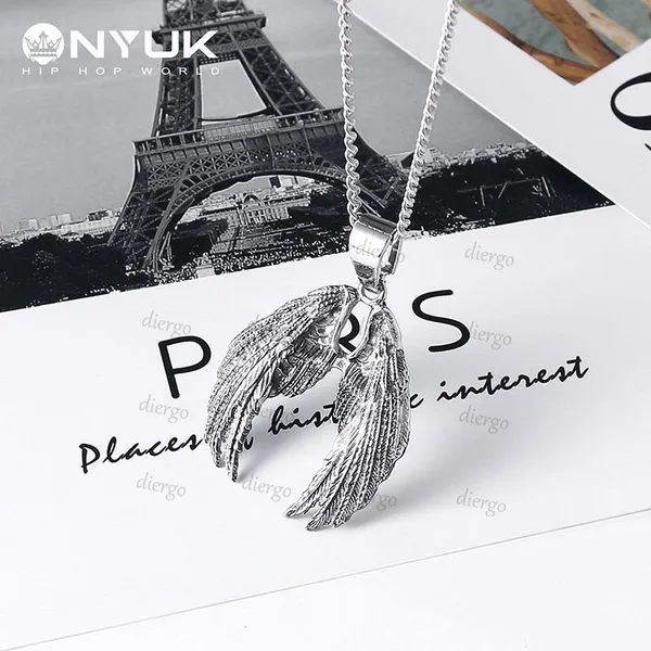 Hip Hop Demon Wings Silver Angel Colar Pingente Designer Jóias Novo Estilo Trendy Cool Sister Gift Jóias Stainless Chain Colar de personalidade de luxo