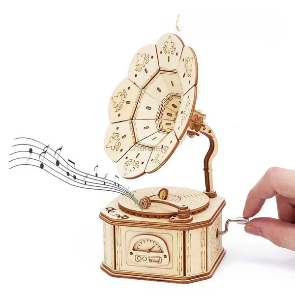 Puzzle 3D 3D Music Box Mox Models kit per bloccato a mano giocattolo di costruzione fatti a mano Assemblare il machanism Gramophone regalo per costruire 240419