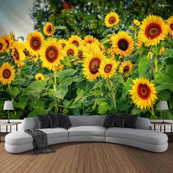 Arazzi brillanti girasole di fiori di marcia muro di abeti arte grande decorazione murale per la casa soggiorno