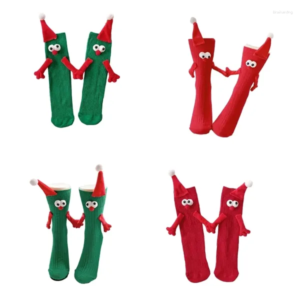 Frauen Socken 2024 Lustige Weihnachten 3D Santa Hat Magnetic Hand Holding für erwachsene Kinder