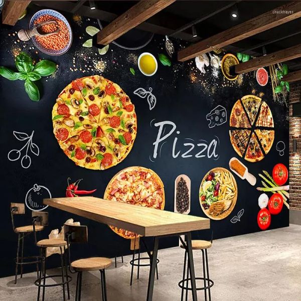 Papéis de parede Papéis de parede personalizados 3D Mural Papel de parede pintura de parede Pizza personalizada Shop Blackboard Po Paper Cafe Restaurante Decoração de cenário