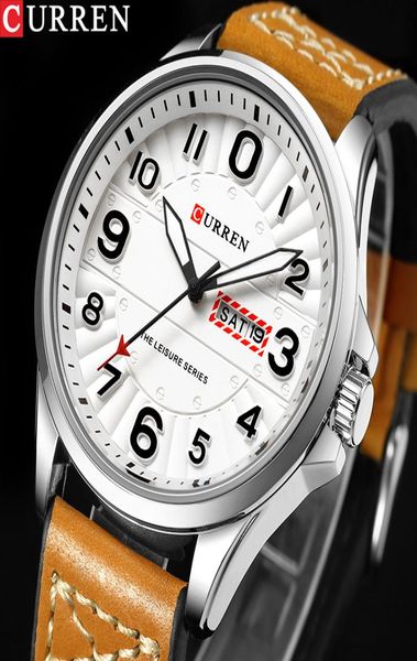 New Curren Sport Quartz Assista a Water prova de reses homens da marca Top Brand Luxury Leather Date Week Relógio Relógio Masculino9127712